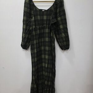 Terra & Sky Long Sleeve Plaid Dress - Black and Green